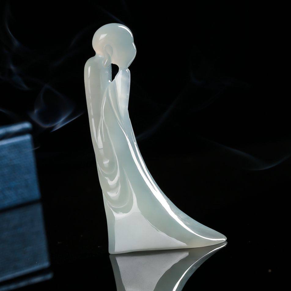 【源头好货】 御翠轩-翡翠a货冰润参禅意境悟道小摆件吊坠36.11g