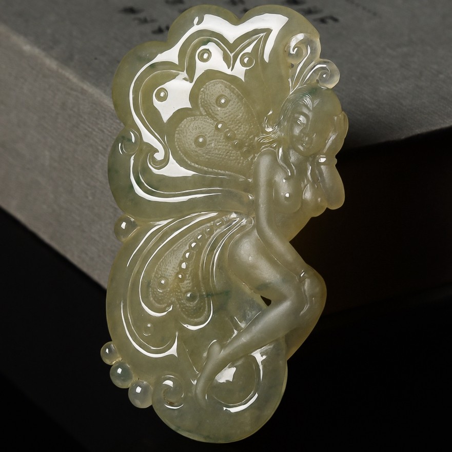 【源头好货-实物已检】天然缅甸翡翠a货拍卖黄翡花仙子吊坠31.02g