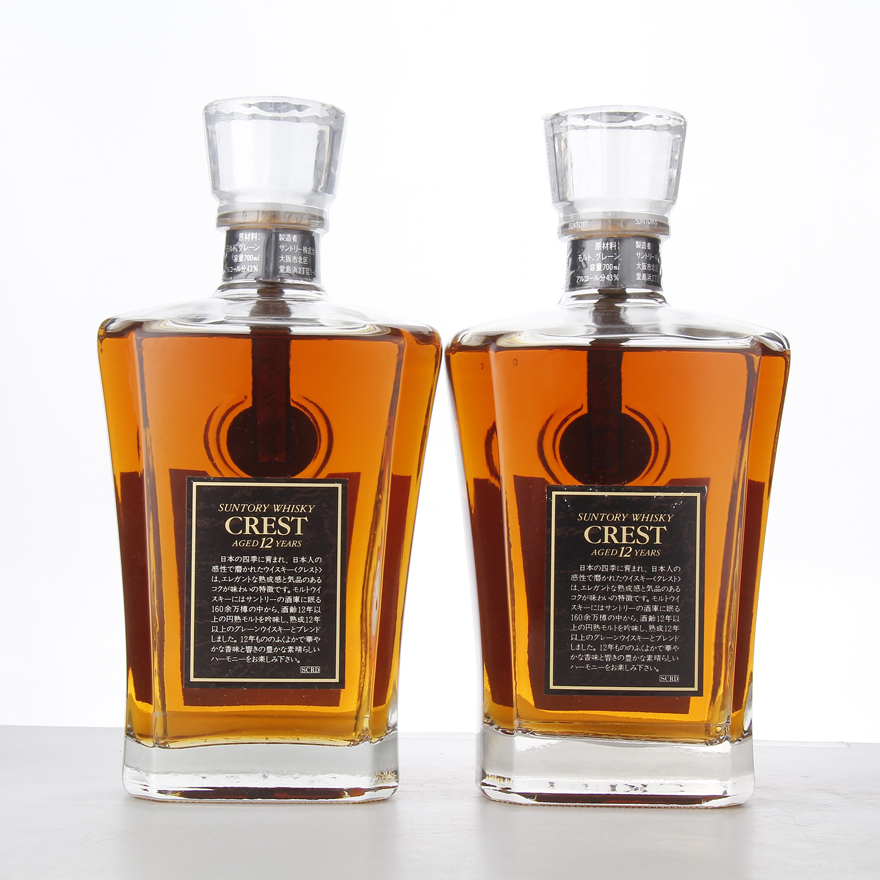 69. 2瓶 约90年代 三得利 crest12年调和威士忌 700ml*2 43度