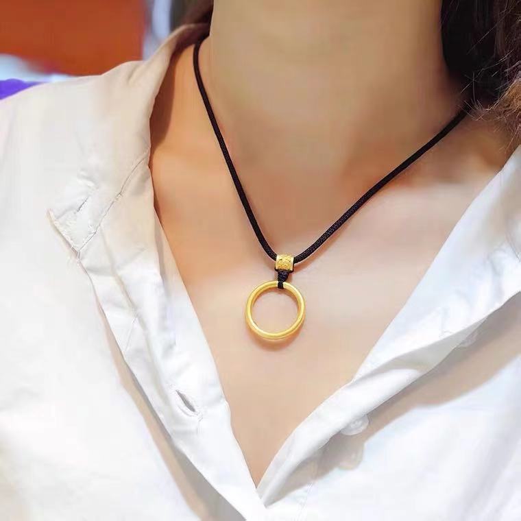 古法传承素圈吊坠项链男女三生三世镀黄金色平安扣999戒指真足金