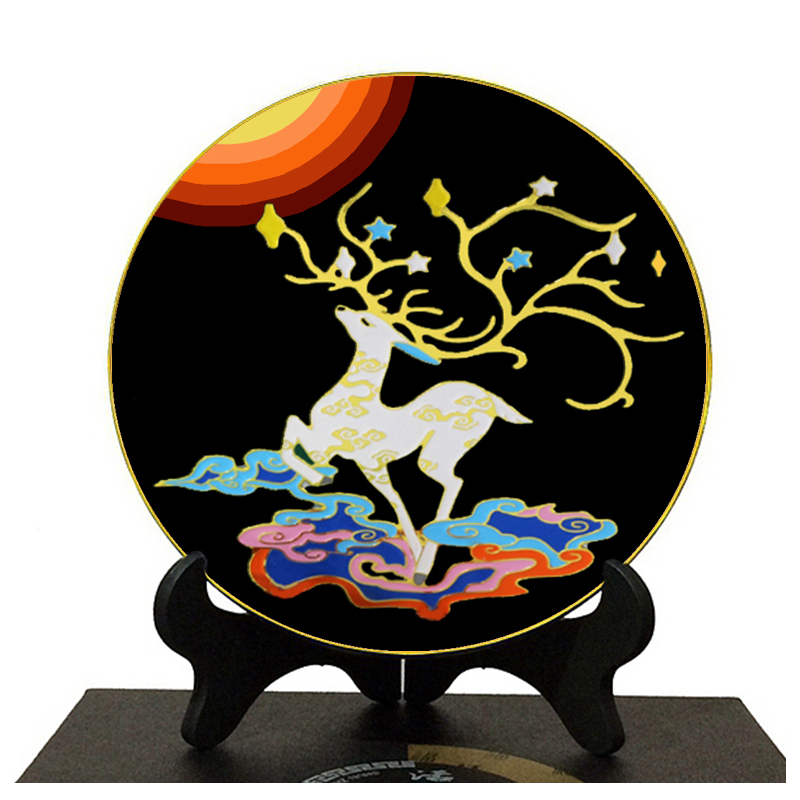 吉祥金鹿金丝彩沙画手工制作diy珐琅画掐丝画景泰蓝工艺画材料包