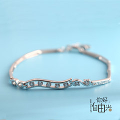S925纯银镶锆石手链 紫色和白色韩国银饰品 送女友生日礼特价