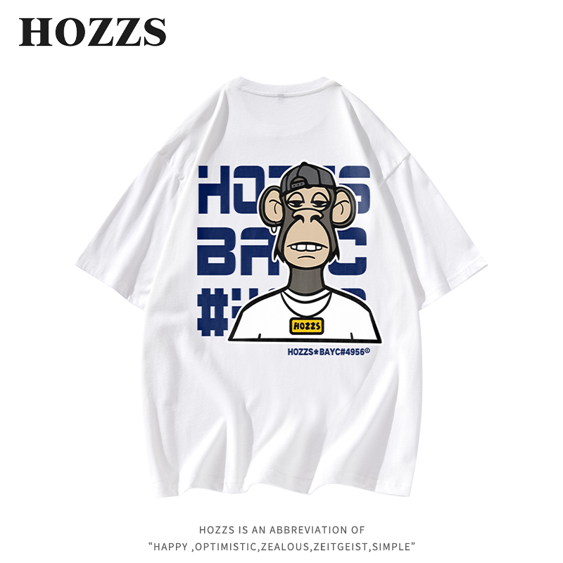 HOZZS/汉哲思校园风卡通字母印花休闲宽松运动短袖T恤男女同款