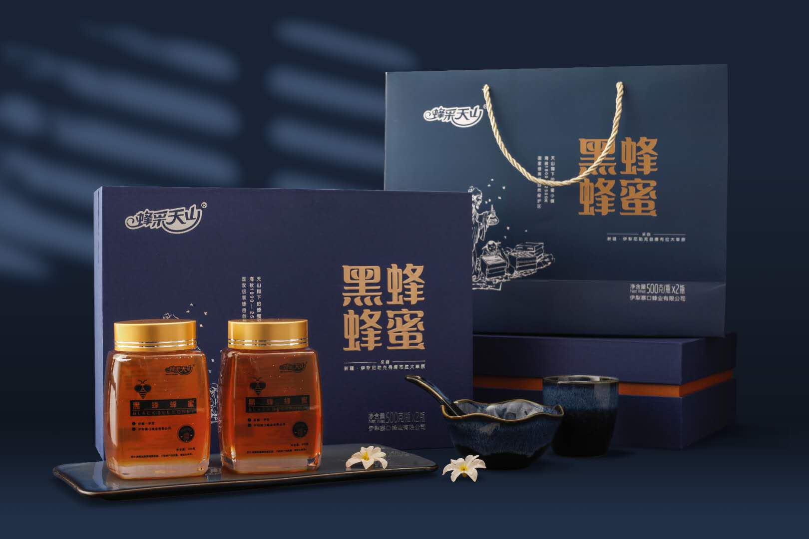 新疆特产自然成熟黑蜂蜂蜜蜂采天山500g2精品蜂蜜礼盒