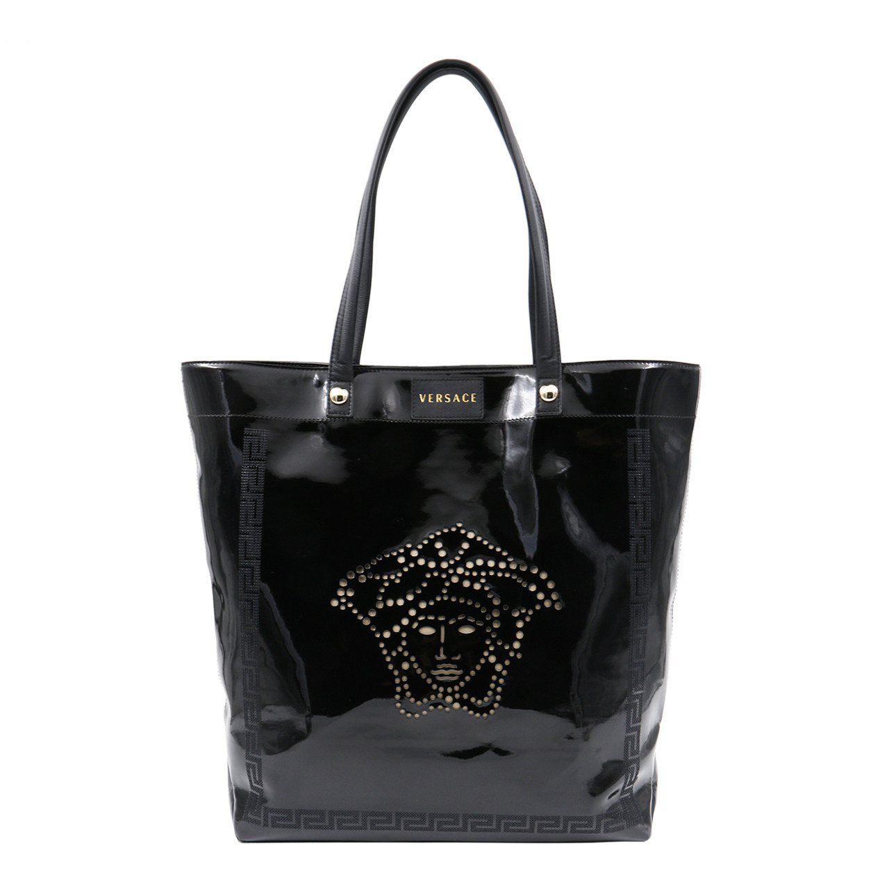 [9.0新]范思哲versace女士购物袋黑色漆皮手提包