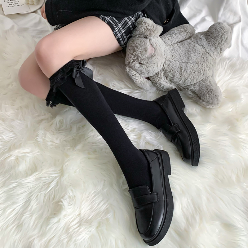 8淘宝新品小腿袜子女纯棉春秋季长筒袜jk可爱日系ins潮高筒秋冬款黑色