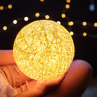 创意藤球led小夜灯星星梦幻台灯儿童房晚上发光小灯夜光节能插电