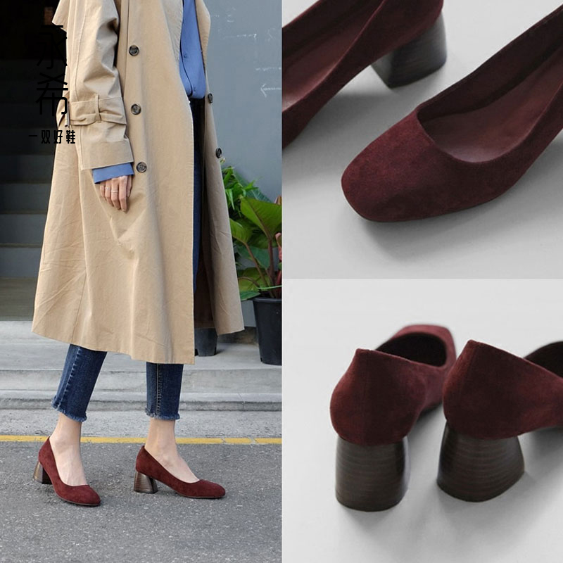 Women's Shoes 2020 spring and autumn new pattern Korean Edition Suede Retro Square Grandma shoes With crude High-heeled shoes fairy Single shoesin the Women's Shoes, Low shoes category - from Buy2taobao.com to provide professional Taobao agent buy service