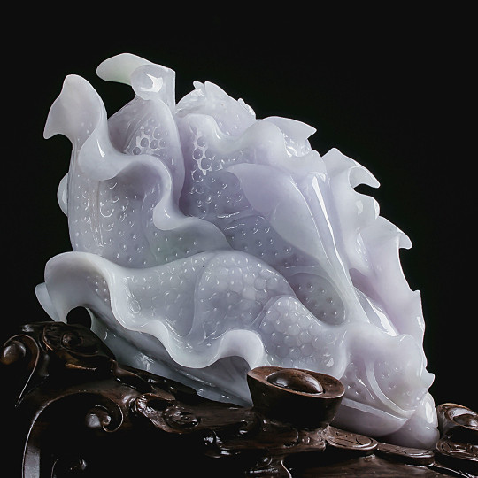 【实物已检】冰糯种a货翡翠紫罗兰白菜摆件1.48千克