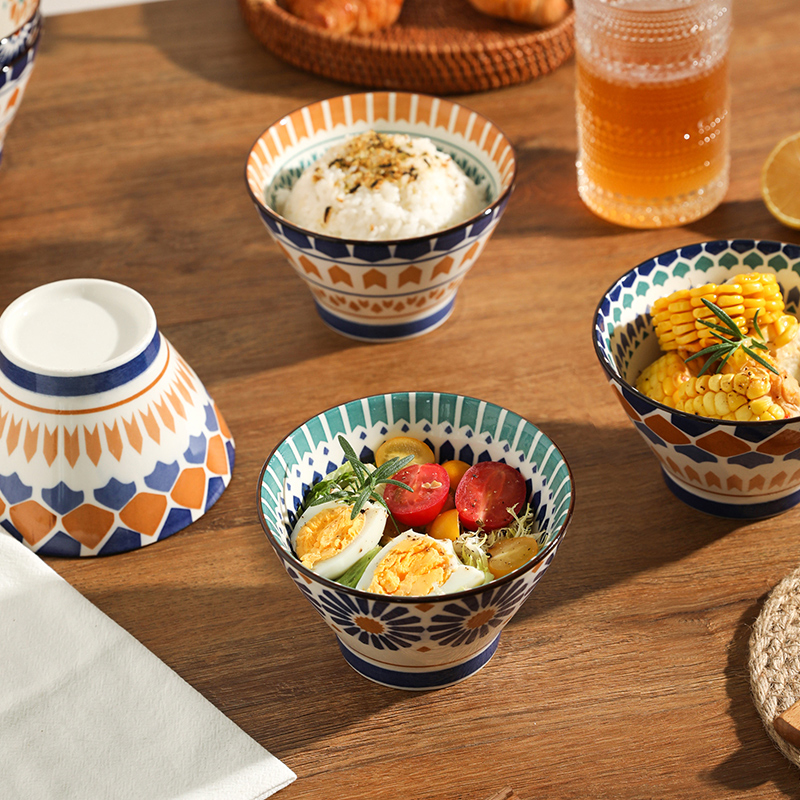 舍里 波西米亚家用陶瓷吃饭碗斗笠碗喇叭碗特别好看的米饭碗套装
