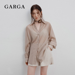 GARGA休闲气质天丝防晒衫衬衫女长袖薄款宽松外搭开衫外套上衣夏