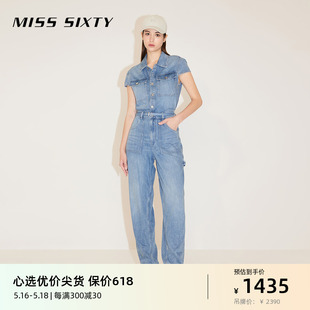 Miss Sixty2024夏季新款牛仔连体裤女单排扣含醋酸长裤百搭丹宁风