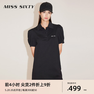 Miss Sixty2024春季新款连衣裙女polo领短袖短裙泡泡袖运动风休闲