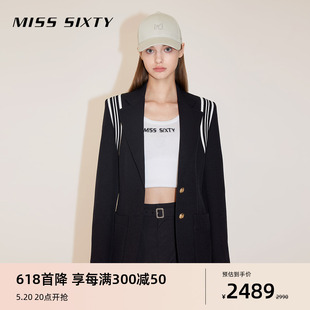 Miss Sixty2024春季新款西装外套女间色条运动风织带气质通勤风