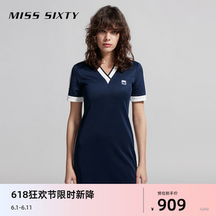 【限时新降】Miss Sixty24夏新款连衣裙女美式复古运动风短袖拼色