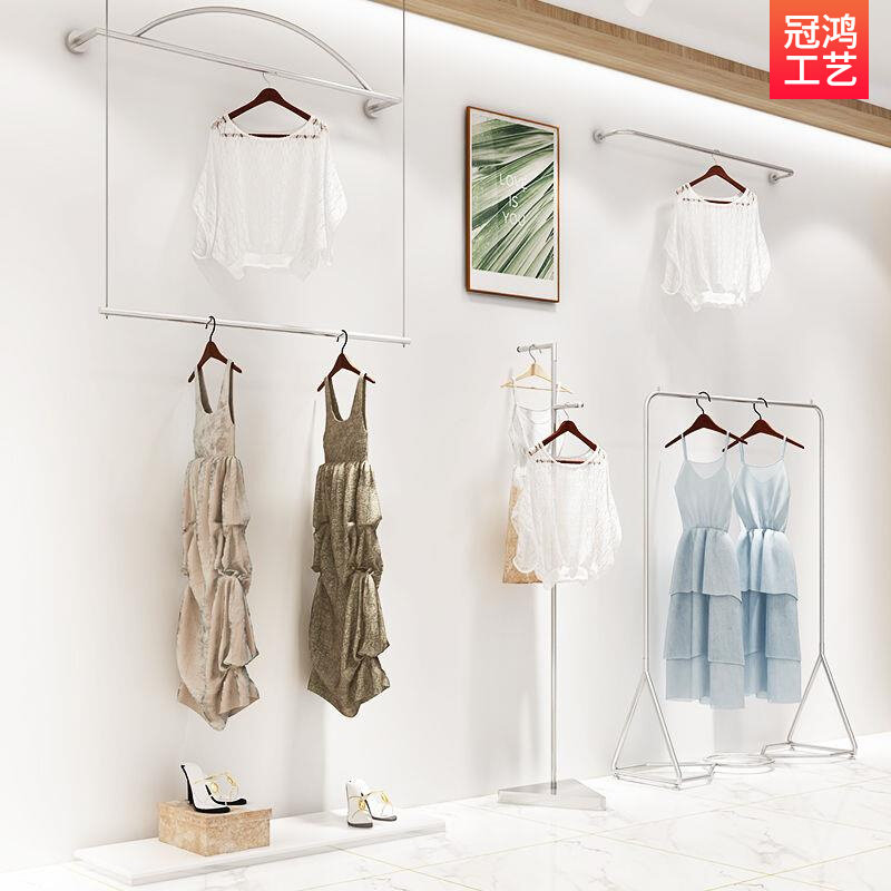 金万豪女装货架服装店陈列架轻奢银色展示架吊挂网红推荐店铺装修