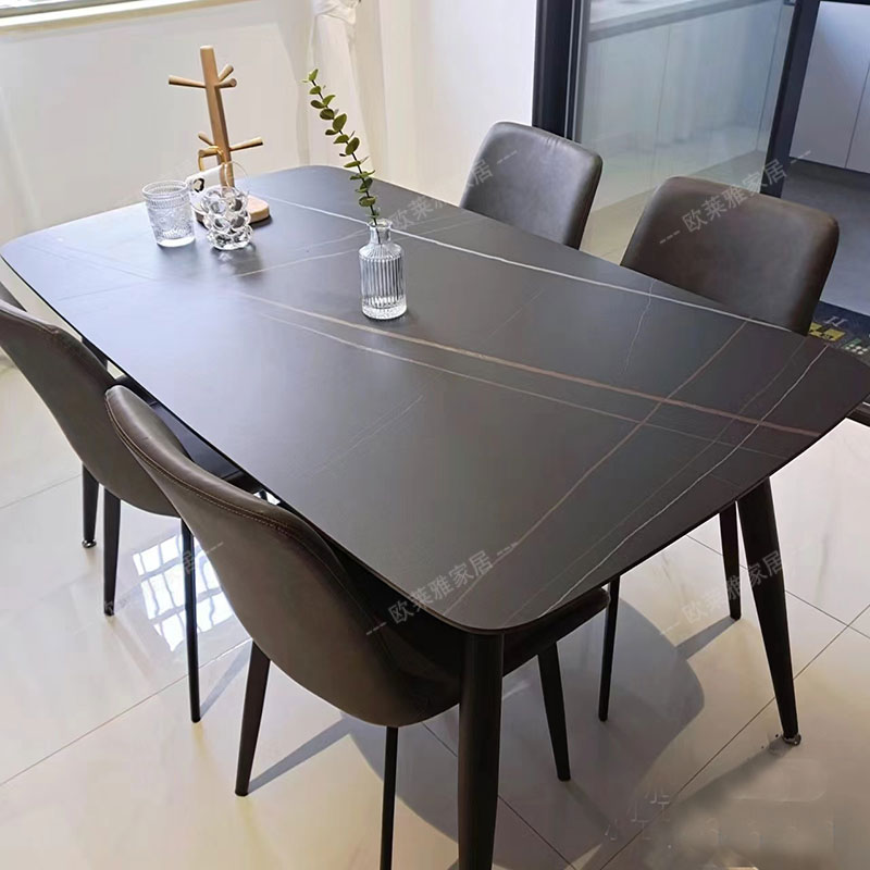 亮光岩板方桌小户型家用简约长方形餐桌轻奢个性现代设计师吃饭桌
