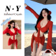 红色比基尼套装女夏季性感纯欲三点式海边度假分体泳衣温泉四件套