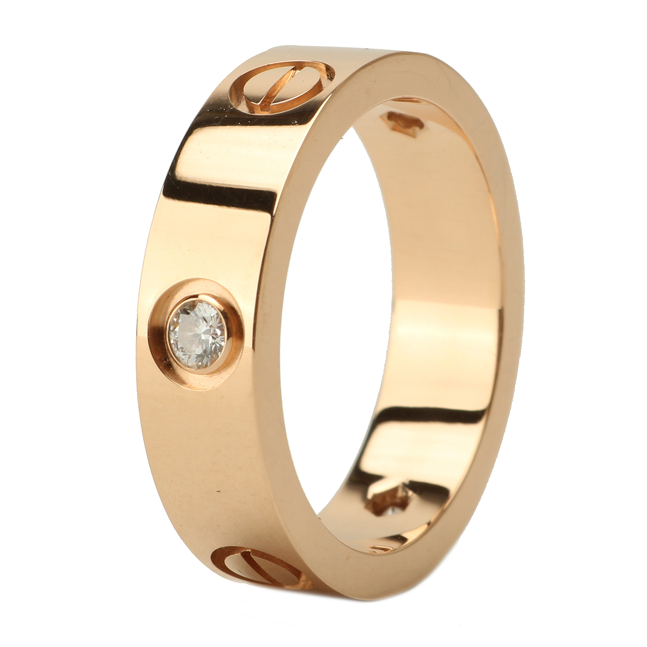 [9.8新]卡地亚18k玫瑰金56号三钻宽版男士戒指zh23