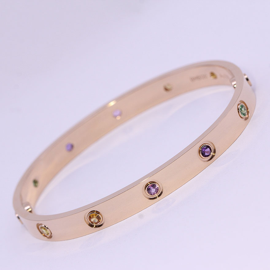 [9.8新]展示品卡地亚cartier女士750玫瑰金彩宝手镯17#l2357