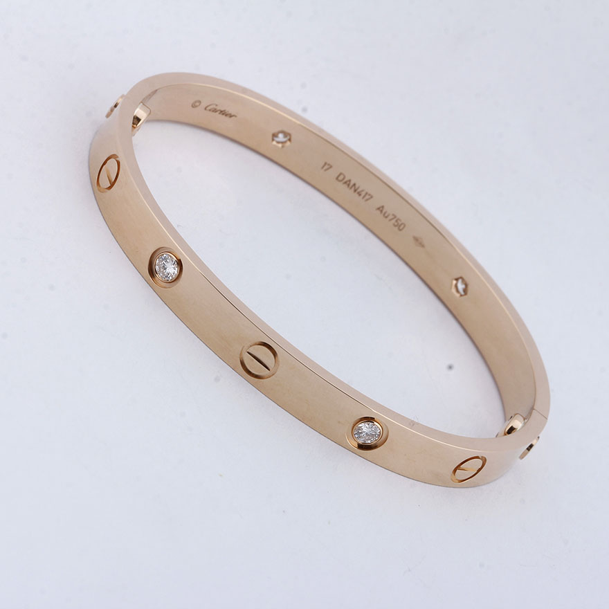 [9.8新]展示品卡地亚cartier女士750玫瑰金4钻手镯17#l5190