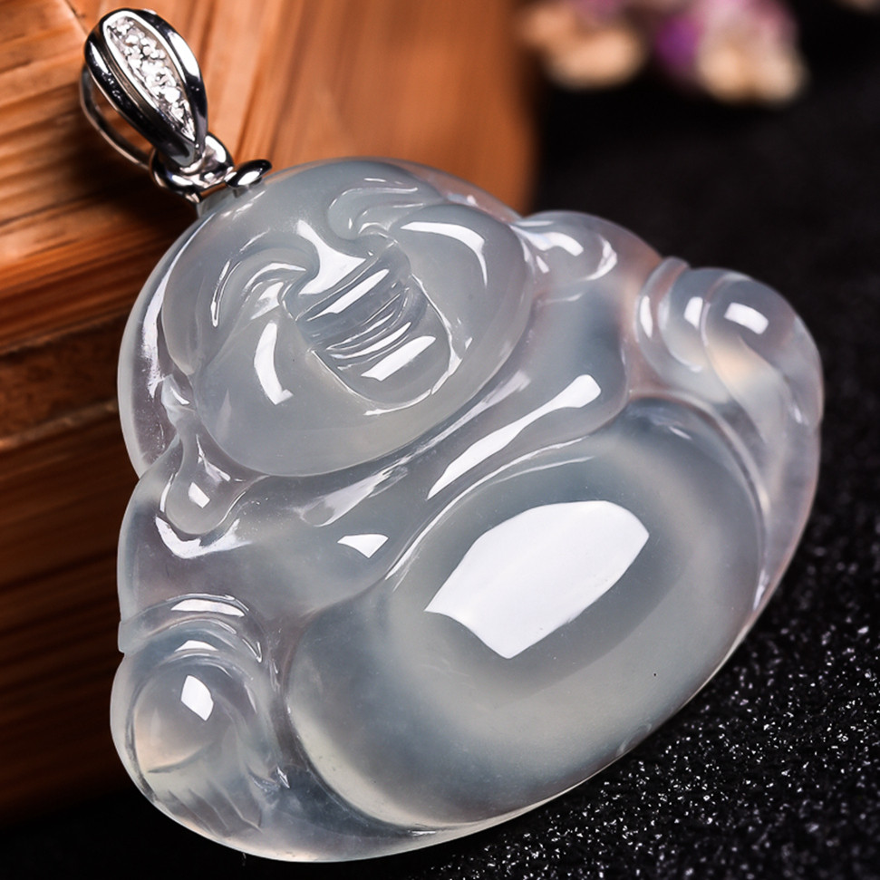 缅甸翡翠a货18k金镶嵌冰润纯净高品质佛公吊坠 4.83克