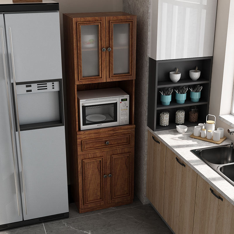 新中式餐边柜窄型家用储物置物架小户型厨房立柜微波炉烤箱收纳柜