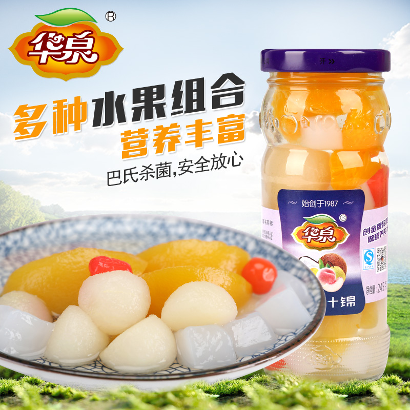 华泉牌水果罐头糖水什锦罐头多种口味黄桃椰果雪梨樱桃245gx5瓶装|msdalam kategori daging perikanan/Buah-buahan segar dan sayur-sayuran/dimasak, Fruit Products, buah-buahan dalam tin - dari Buy2taobao.com untuk memberikan perkhidmatan ejen Taobao profesional membeli