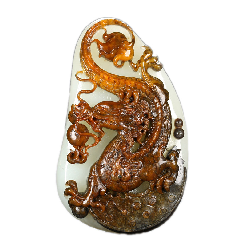 中国玉石雕刻艺术大师焦展作品和田玉白玉龙手把件124克