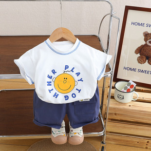 婴儿衣服夏季洋气小男孩纯棉短袖T恤分体套装一2岁男宝宝可爱夏装