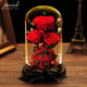 POCOLI新年朋友情人节礼物干花玫瑰玻璃罩礼盒创意摆件永生花成品
