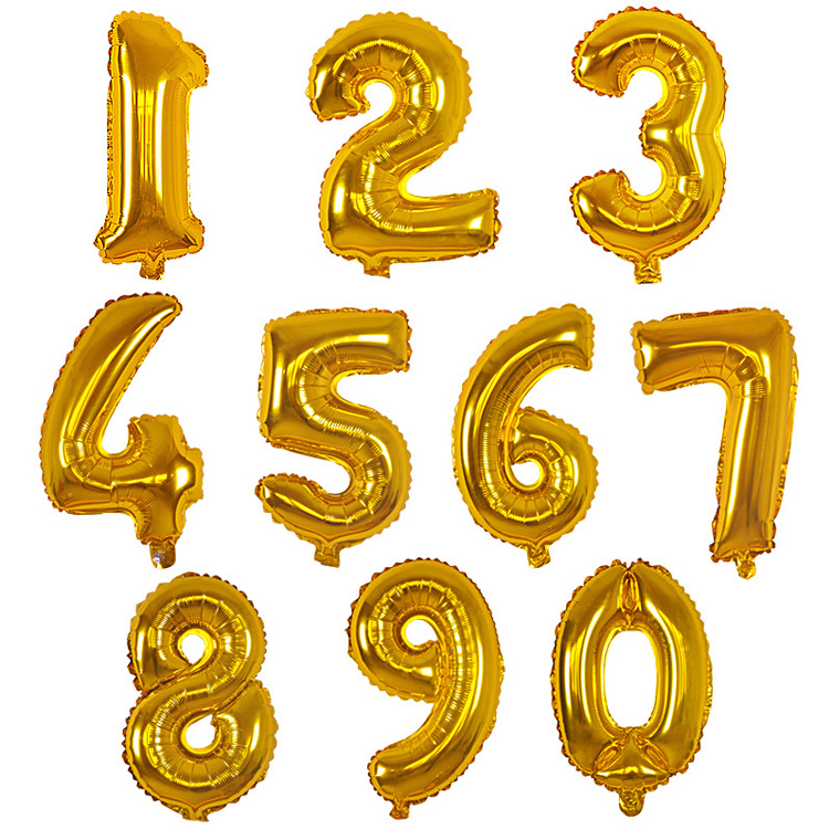 16寸金色气球加厚铝膜铝箔数字母生日快乐派对结婚礼布置气球