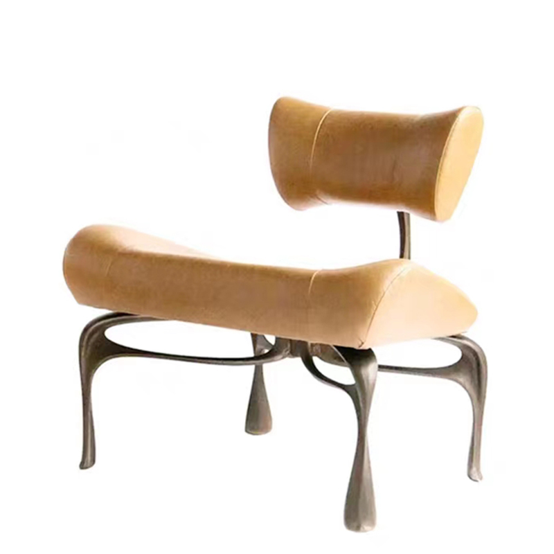 意式轻奢沙发椅客厅大小户型单人休闲椅靠背创意高级感黄铜接待椅