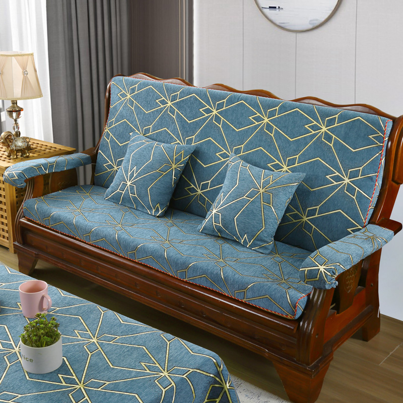 红实木质老式沙发垫带靠背连体防滑加厚高密度海绵中式春秋椅坐垫
