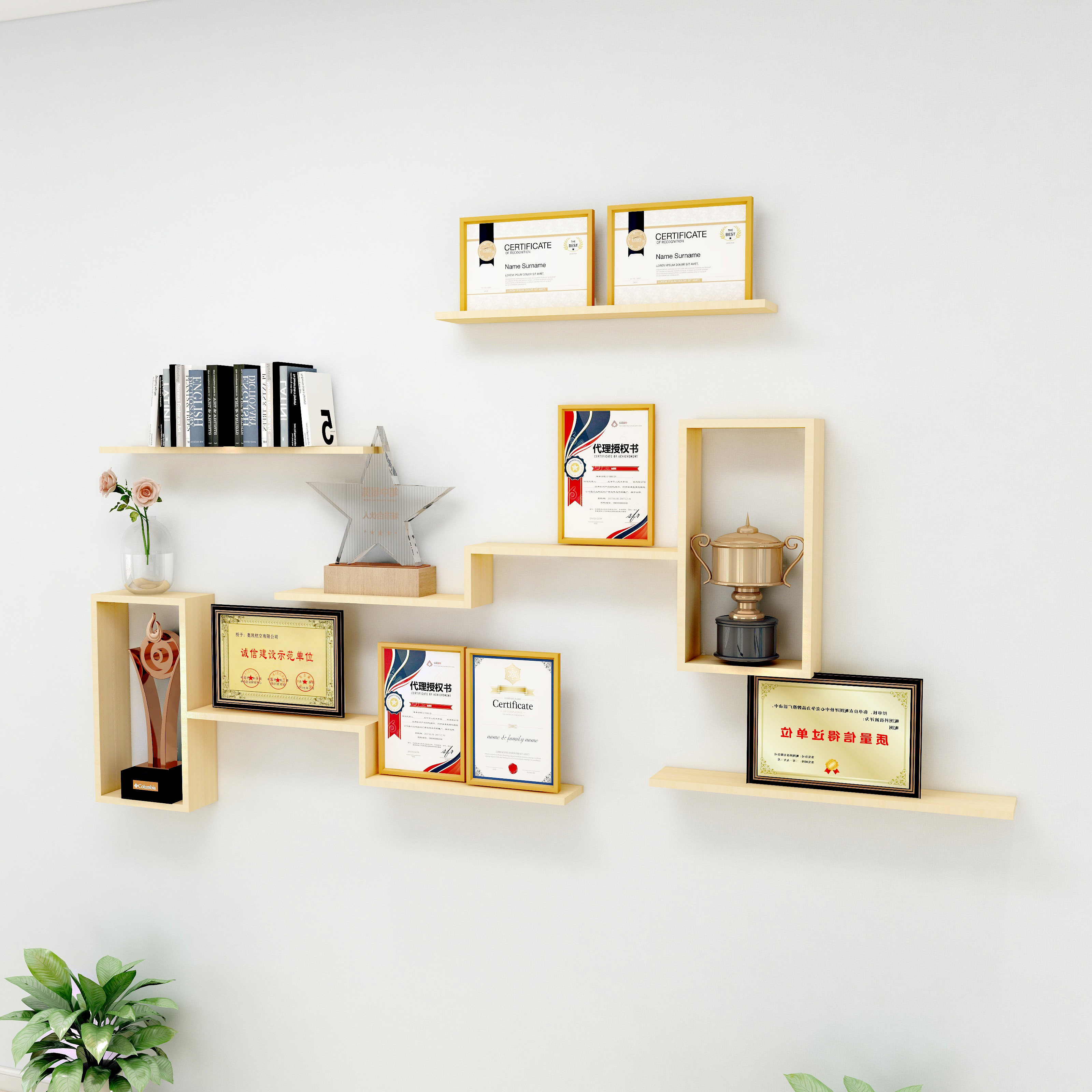 定制荣誉墙展示架创意格子壁挂式奖杯证书相框墙上置物架装饰方框
