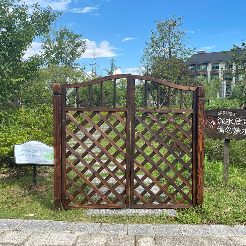 户外木质防腐木门木栅栏园艺双开门篱笆门菜园院子门木围栏花园门