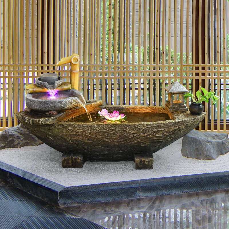 室内招财流水摆件创意船型循环水景缸庭院阳台落地装饰造景新中式