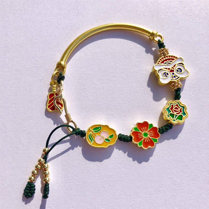 古法手链饰品diy手镯弯管景泰蓝四叶草金老金珐琅手链