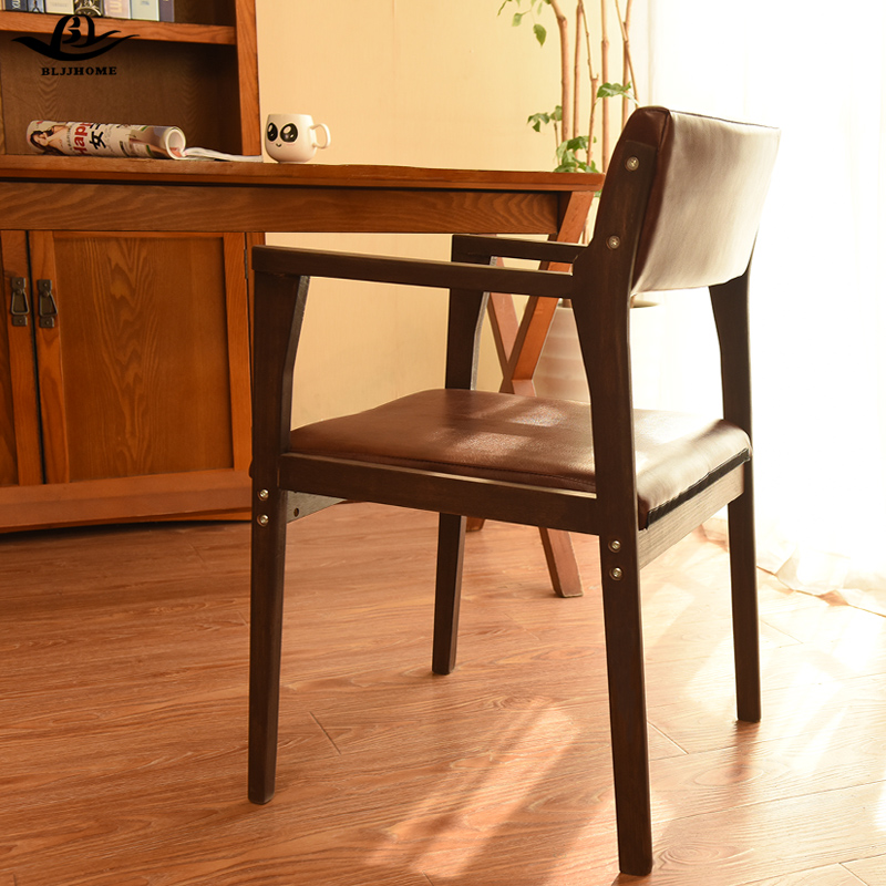 Bljjhome欧式实木椅皮艺咖啡厅椅子奶茶甜品酒店椅书房椅家用餐椅