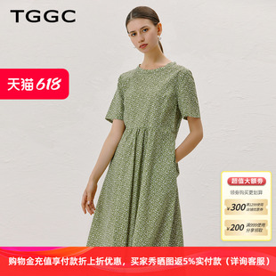 TGGC/台绣碎花连衣裙2024夏季新款纯棉清凉轻薄修身短袖女装裙子