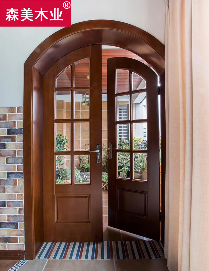 家用实木门室内平开门美式圆弧拱形门双开大门咖啡馆烤漆阳台玻璃已售