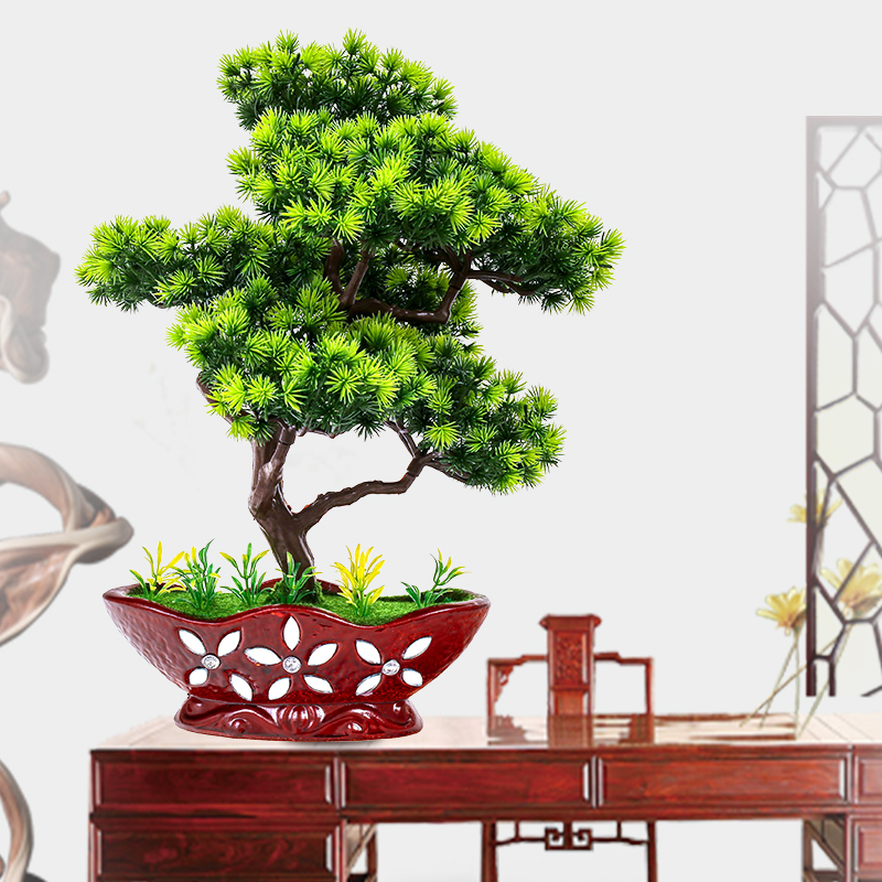仿真植物小盆栽室内装饰绿植松树家居客厅植物塑料摆件迎客松盆景