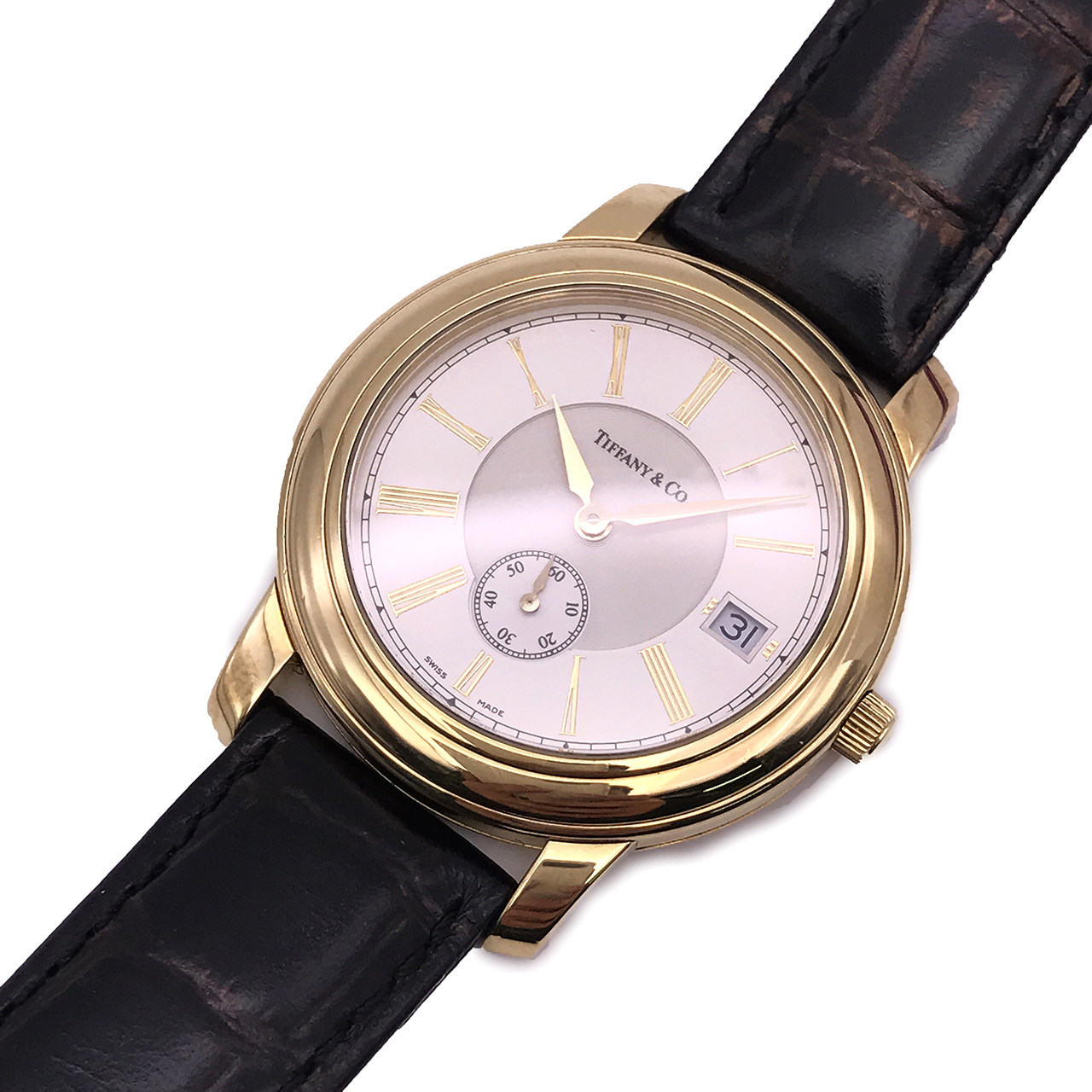 [9.5新] 蒂芙尼 18k黄金 银白面 石英 男表hy17020307