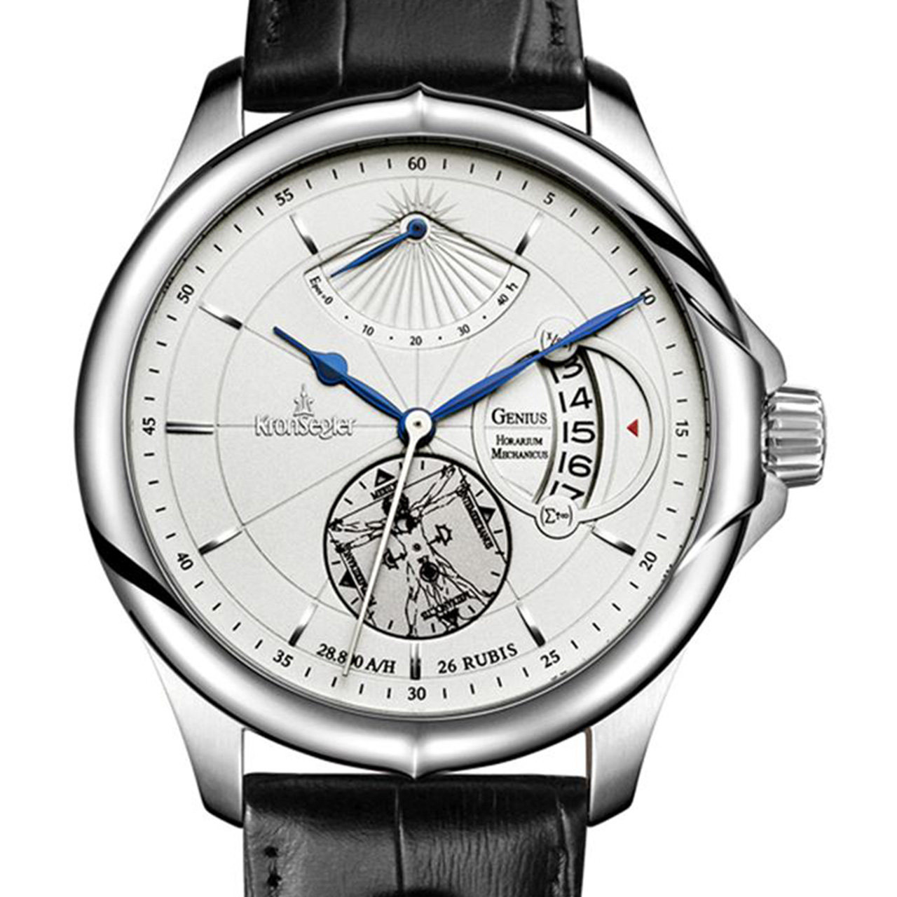 [9.9新] 坤格genius系列日历白面自动机械男表