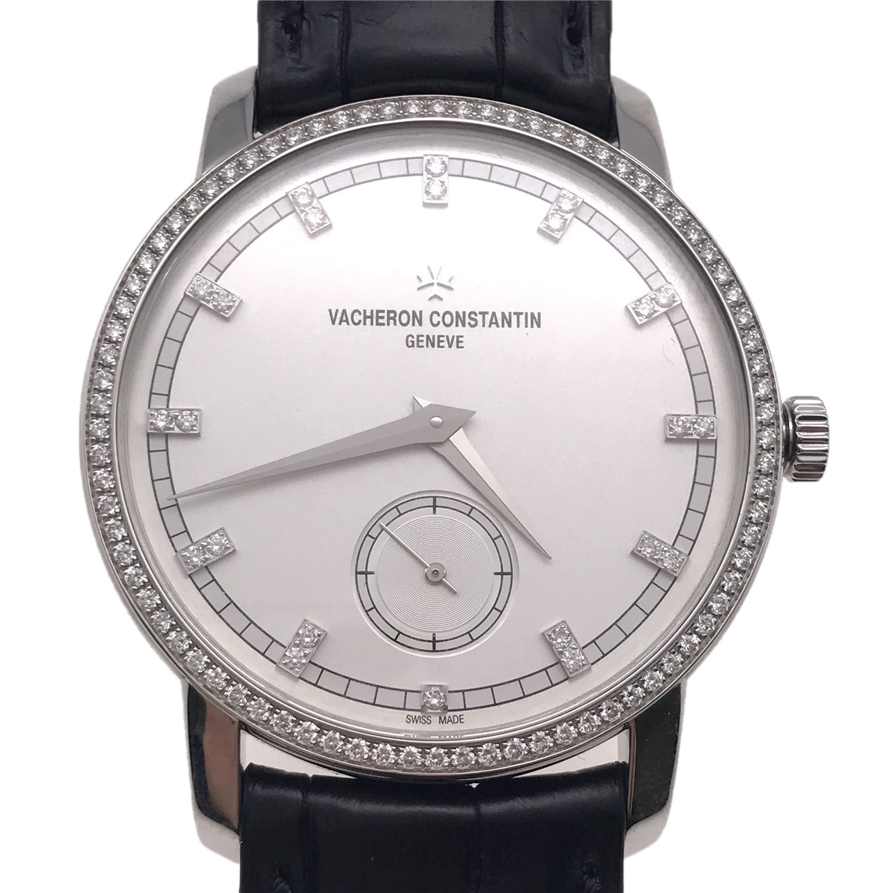 [9.5新]江诗丹顿传承系列18k白金镶钻皮带手动机械男表