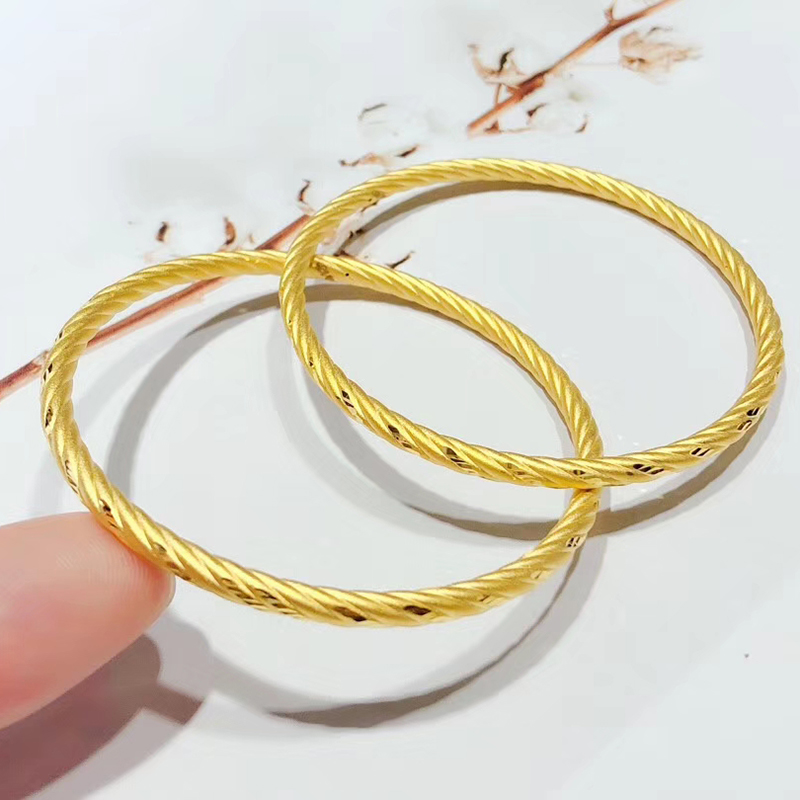 3d硬金手镯黄金麻花手镯女款999足金素圈圆镯子纯金新款细款手环