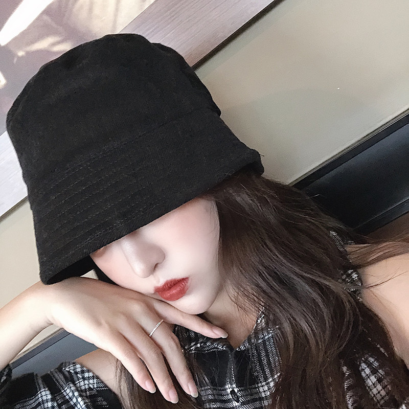 黑色小帽檐渔夫帽女秋冬韩版百搭日系帽子原宿港风遮脸灯芯绒盆帽