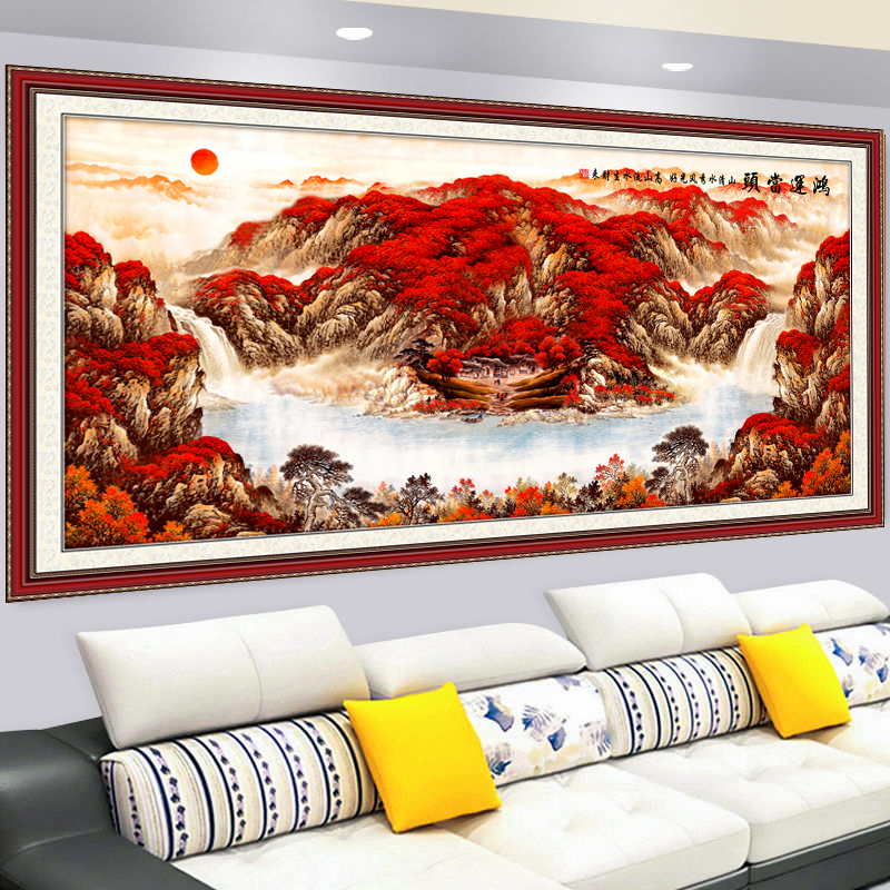 鸿运当头自粘山水画风水画客厅装饰画3D立体墙贴画背景墙壁画国画