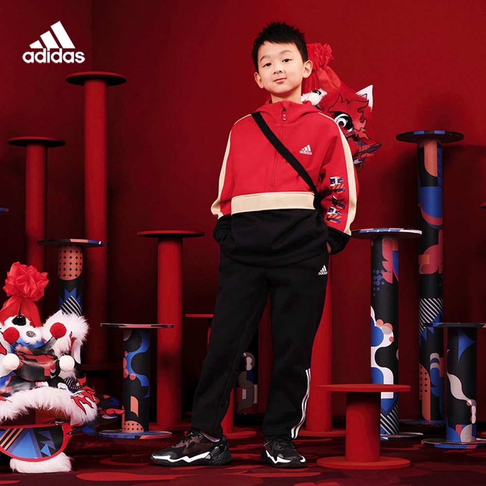 adidas阿迪达斯童装2021春新款男女中大童双面针织运动套装gp0536