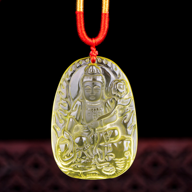 黄水晶生肖龙蛇普贤菩萨吊坠属龙属蛇本命佛男女守护神护身符项链
